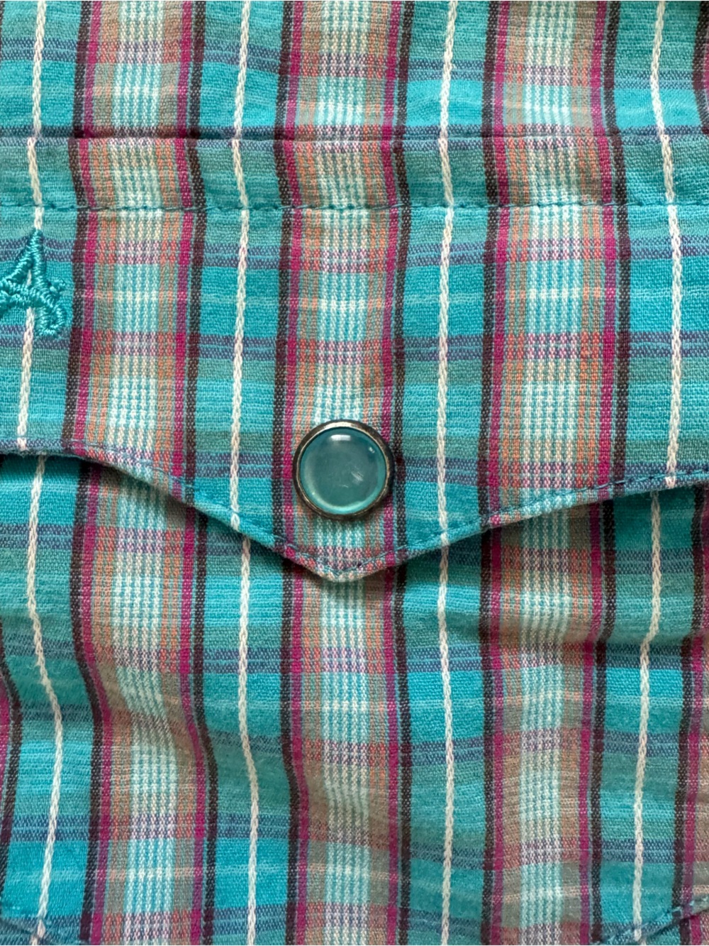 Aura Large Blue Plaid Sleeveless Pearl Snap Top - Picture 6 of 8